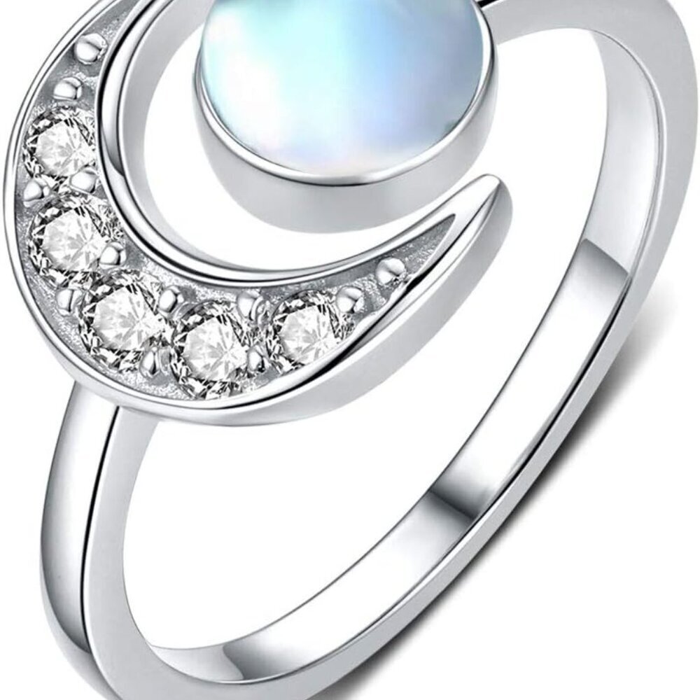Moon Ring, S925 Sterling Silver Crescent Moon Ring Open Ring Adjustable Ring Gif
